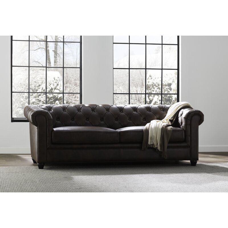 Owen 84” Genuine Leather Rolled Arm Chesterfield Sofa