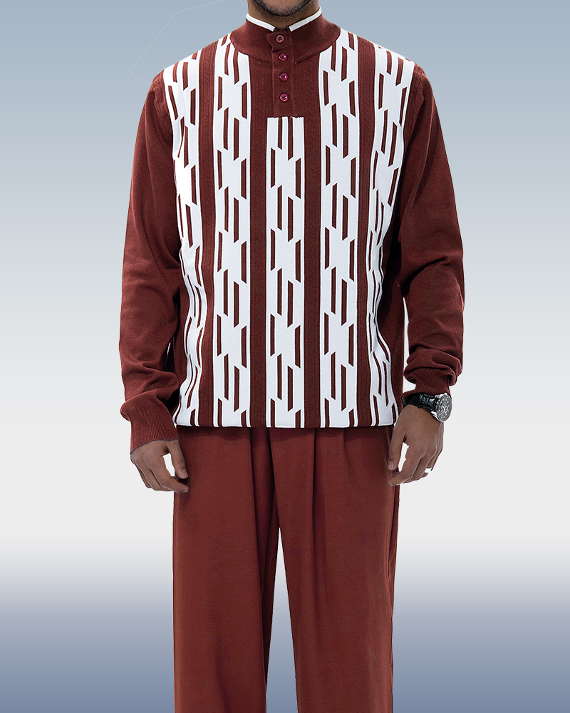 Suitmens Brown Knitted Walking Suit Long Sleeve Suit