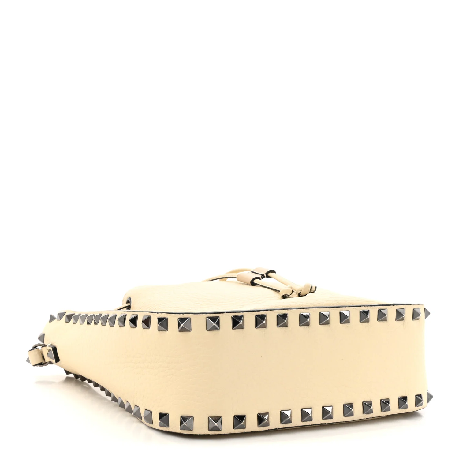 Grained Calfskin Rockstud Bucket Bag Ivory - Top Club