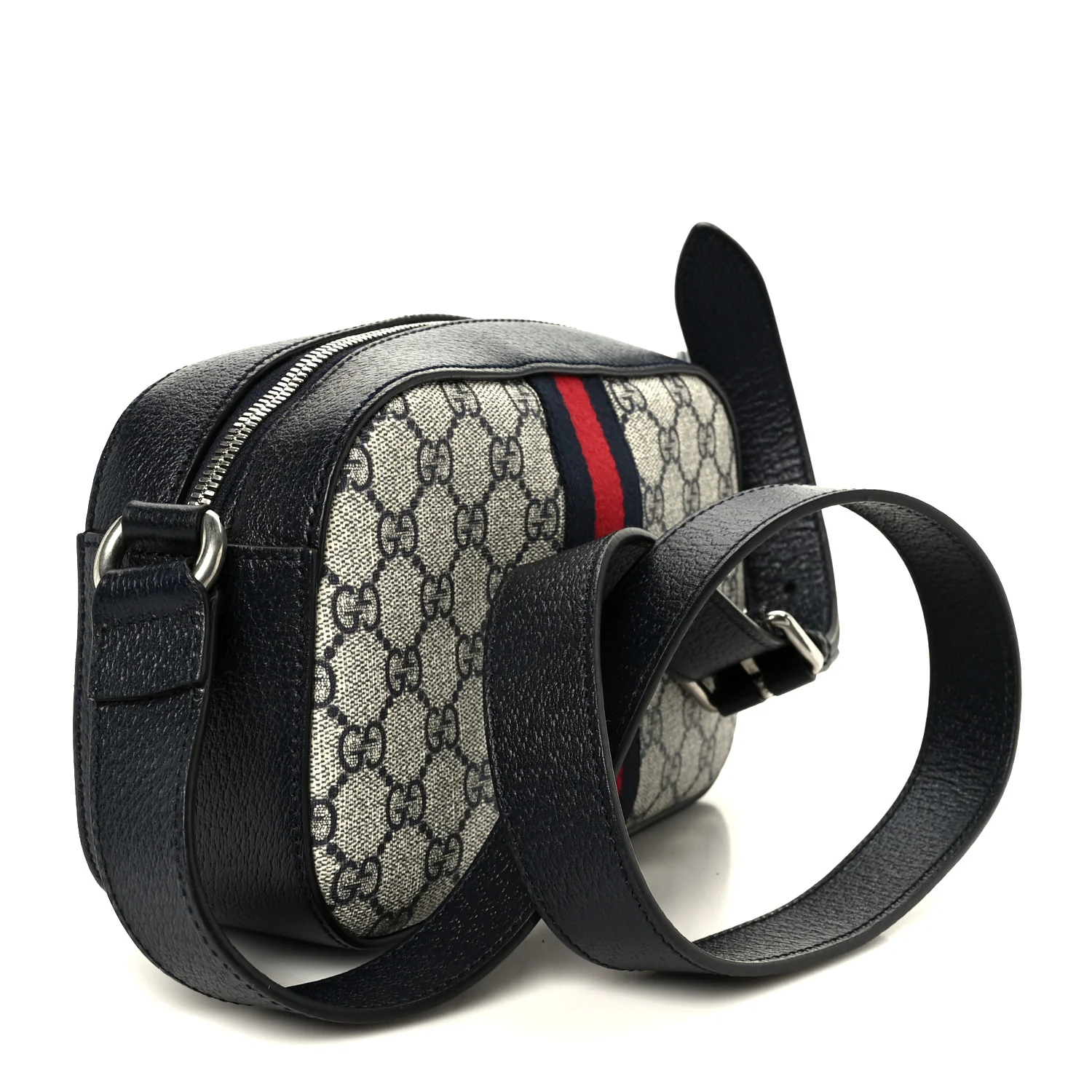 GG Supreme Monogram Textured Dollar Calfskin Web Small Ophidia Camera Bag Beige Blue - Top Club