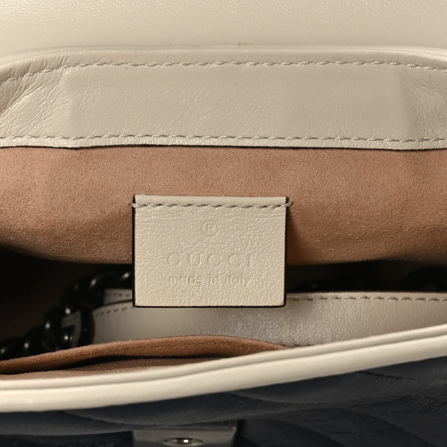 Vintage Effect Calfskin Matelasse Diagonal Mini Torchon GG Marmont Top Handle Shoulder Bag Blue Agata Mystic White - Top Club