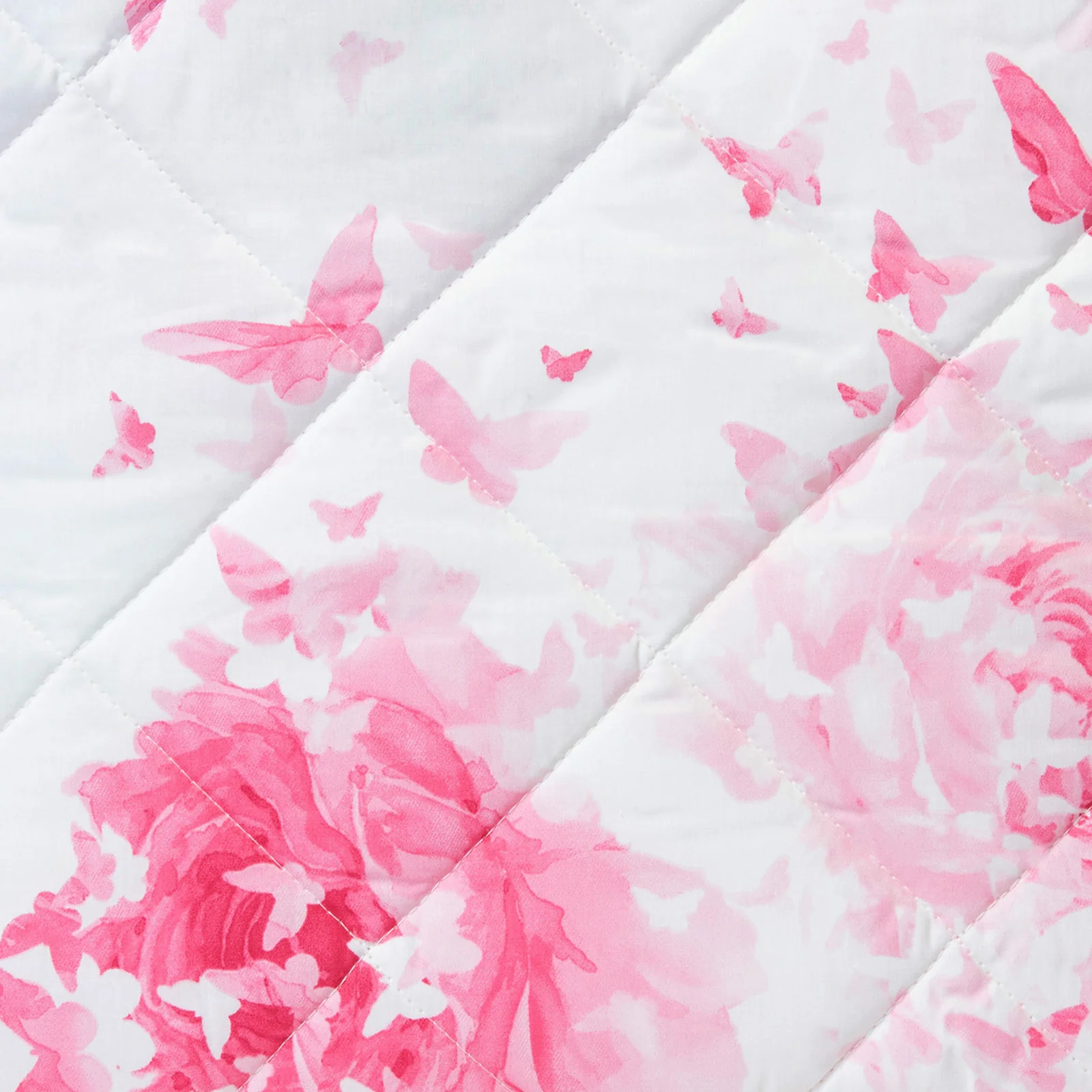 Copriletto Trapuntato In Percalle Rose-E-Farfalle Matrimoniale