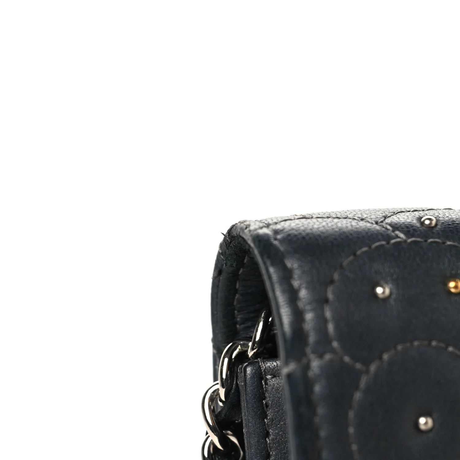 Lambskin Camellia Studded Wallet on Chain WOC Grey - Top Club