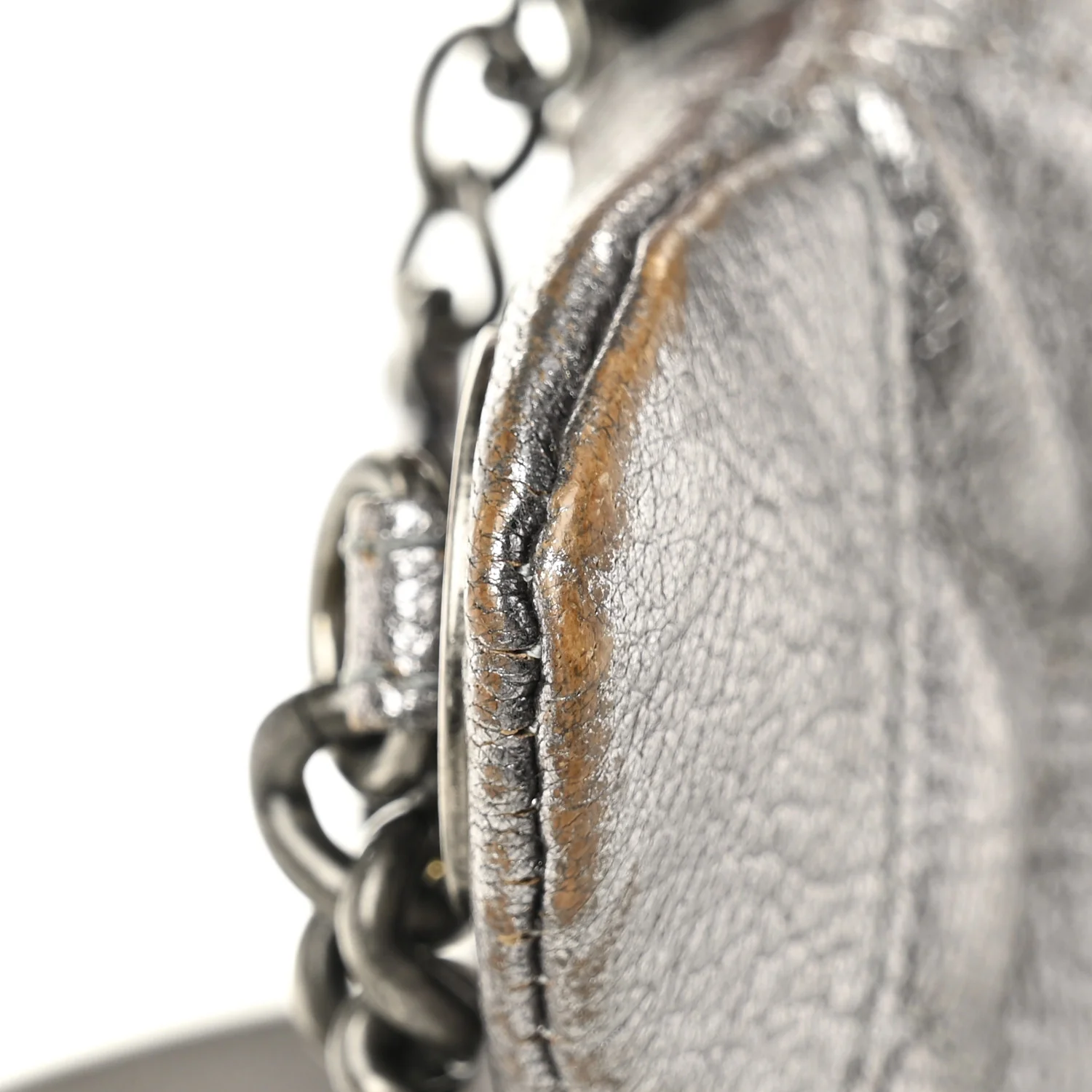Metallic Calfskin Quilted Banane Waist Bag Fanny Pack Dark Silver - Top Club