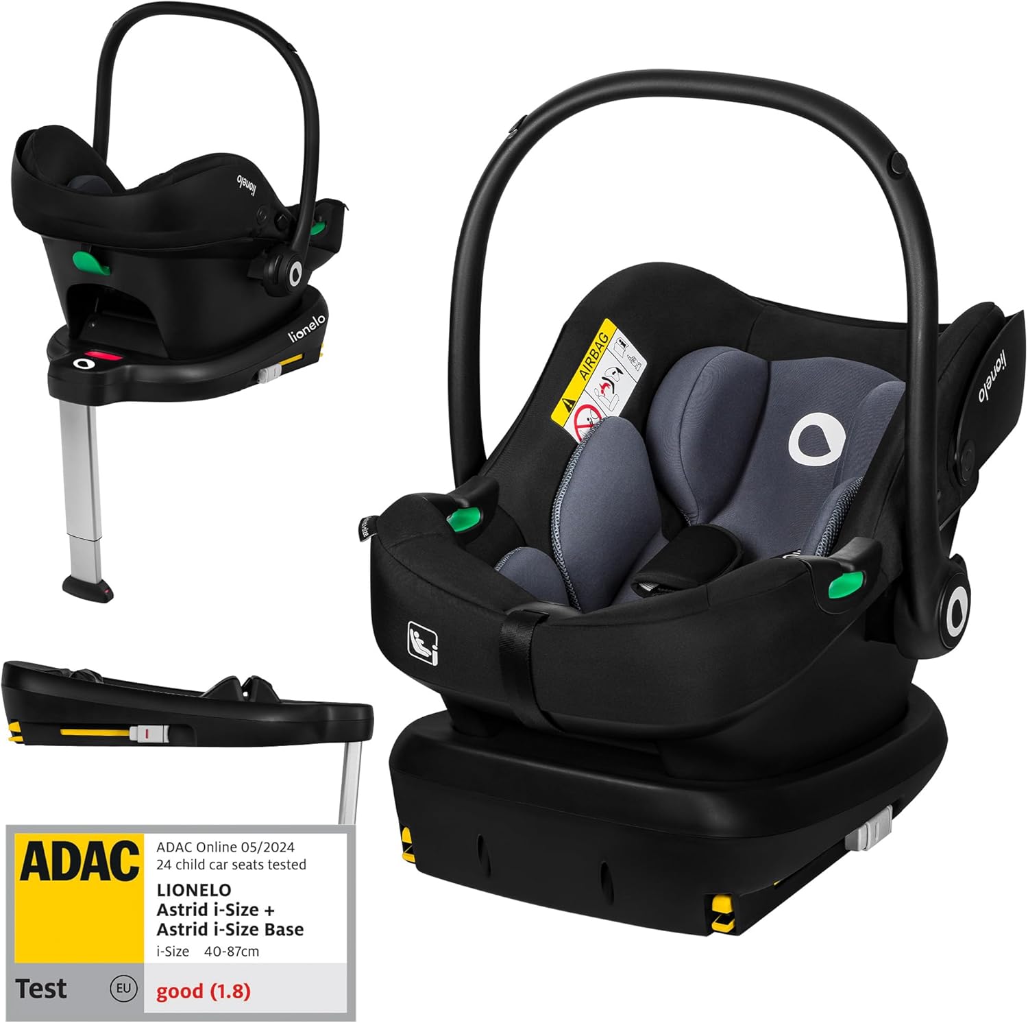LIONELO ASTRID I-size SET Seggiolino Auto per Bambini con Base 40-87 cm Ovetto per Neonati Montaggio ISOFIX, Cinture di Sicurezza a 3 Punti Protezione Laterale, Inserto Dri-Seat, i-Size R129