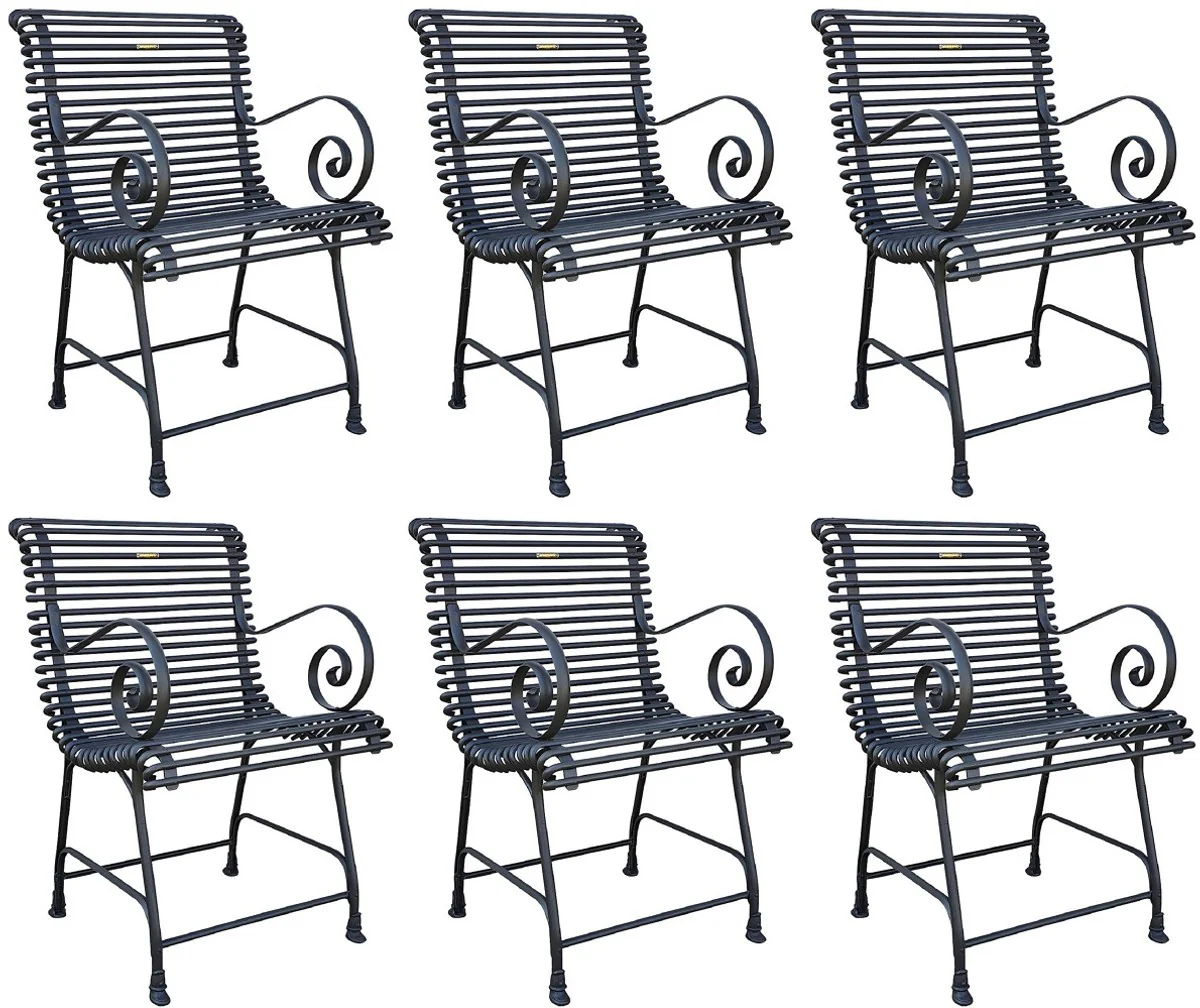 Art Nouveau Garden Chair Set Black 44 x 50 cm - Handcrafted Wrought Iron Chairs with Armrests - Nostalgic Garden & Patio Furniture