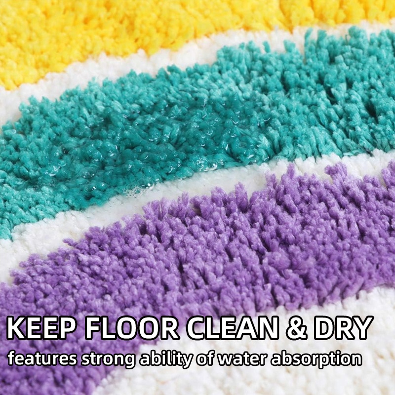 Unique Rainbow Shape Microfiber Non Slip Absorbent Flocking Carpet Floor Mat Home Bathroom Door Mat