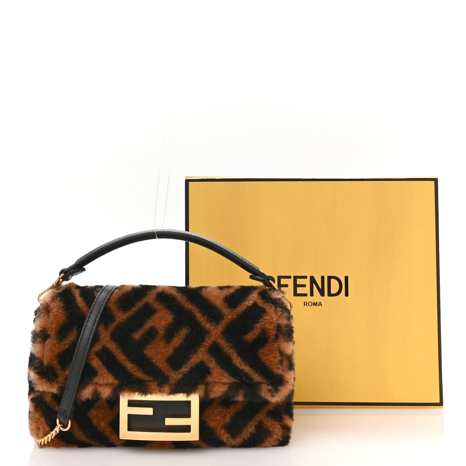 Shearling Vitello Dolce Macro FF 1974 Mini Tobacco Black - Top Club