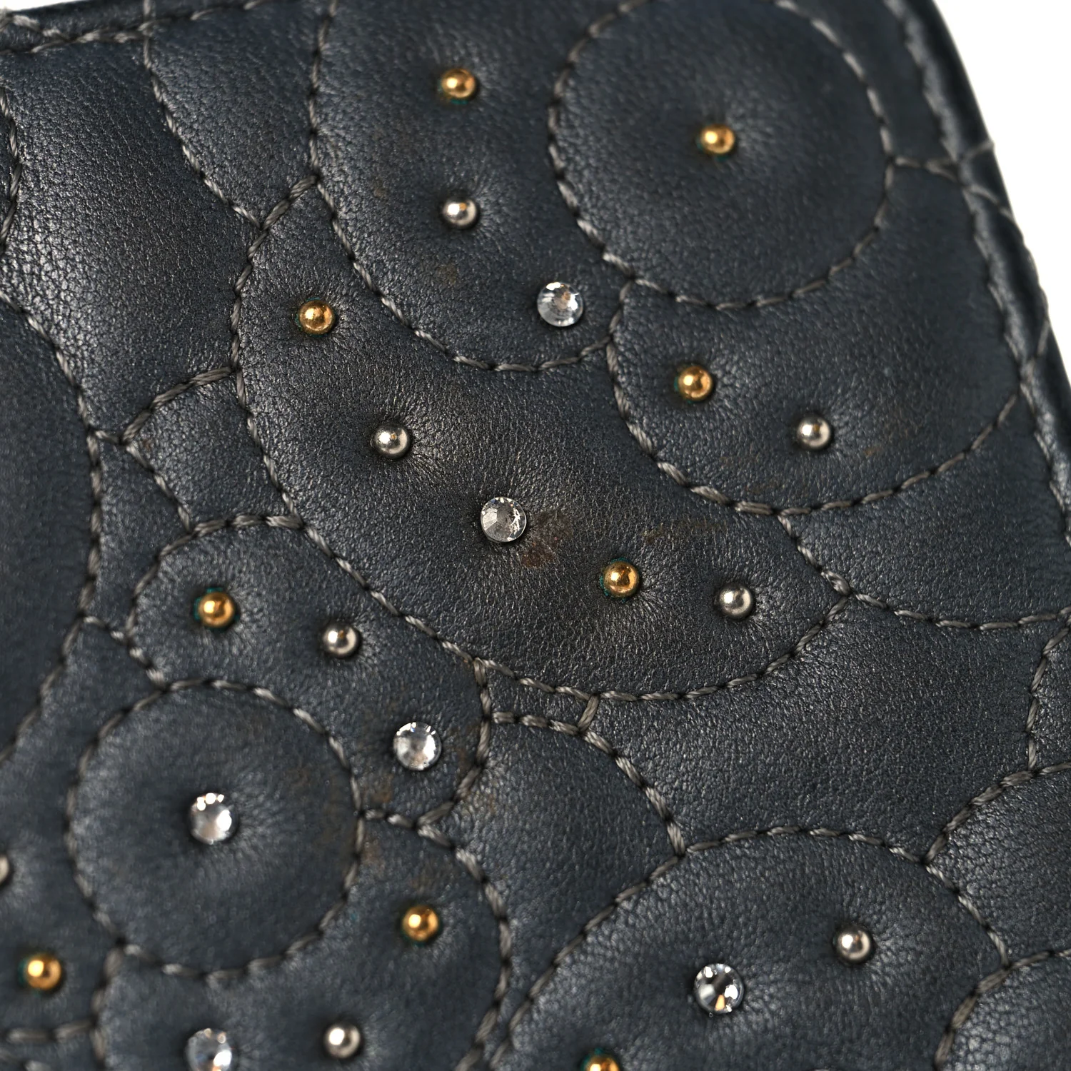 Lambskin Camellia Studded Wallet on Chain WOC Grey - Top Club