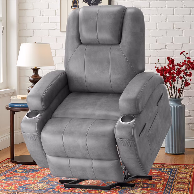 Lacoo Power Lift Electric Massage Recliner Chair Oversized Single Sofa with Cup Holder for Elderly, Black
