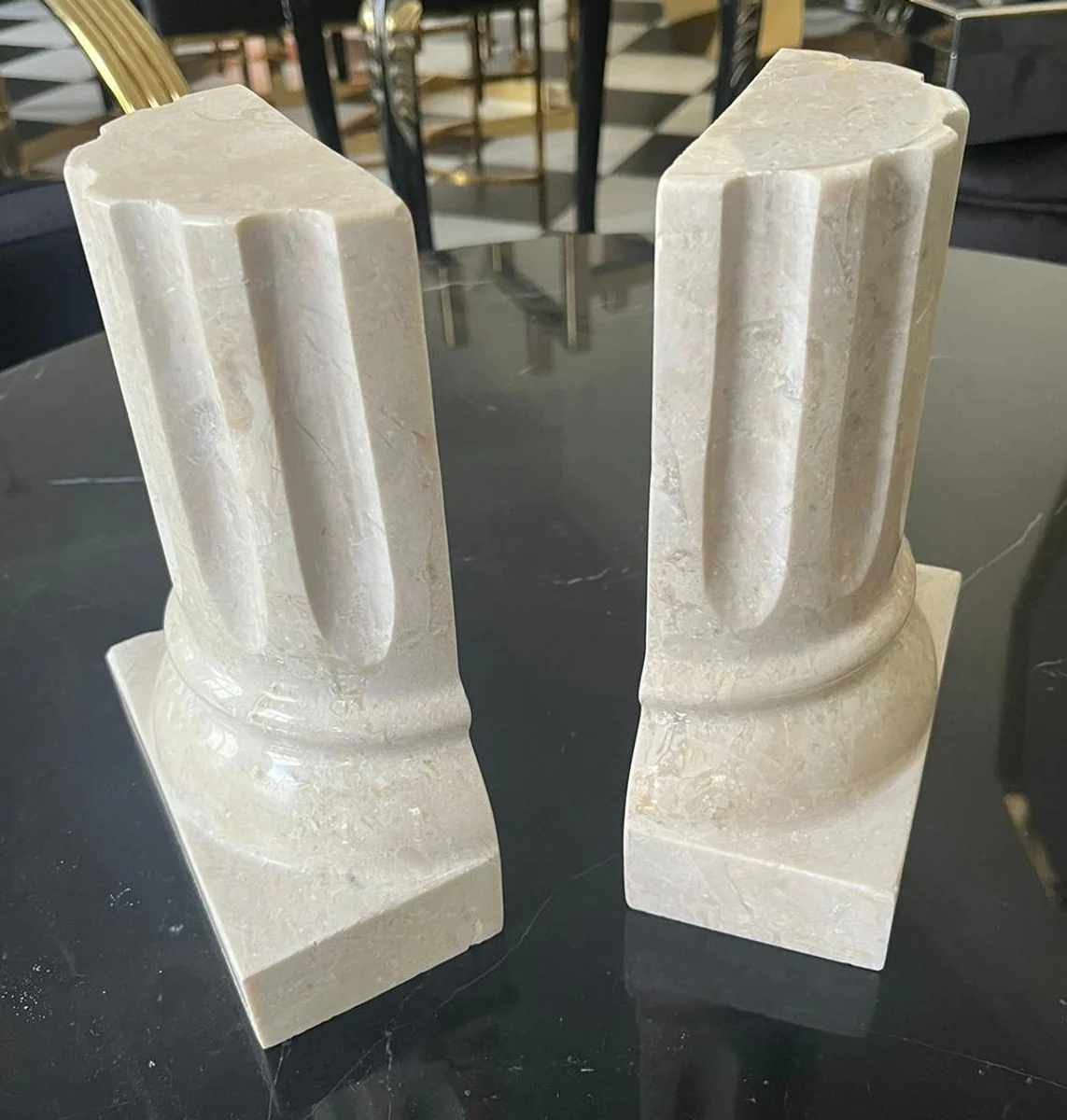 Luxury marble bookend set baroque columns cream H. 21 cm
