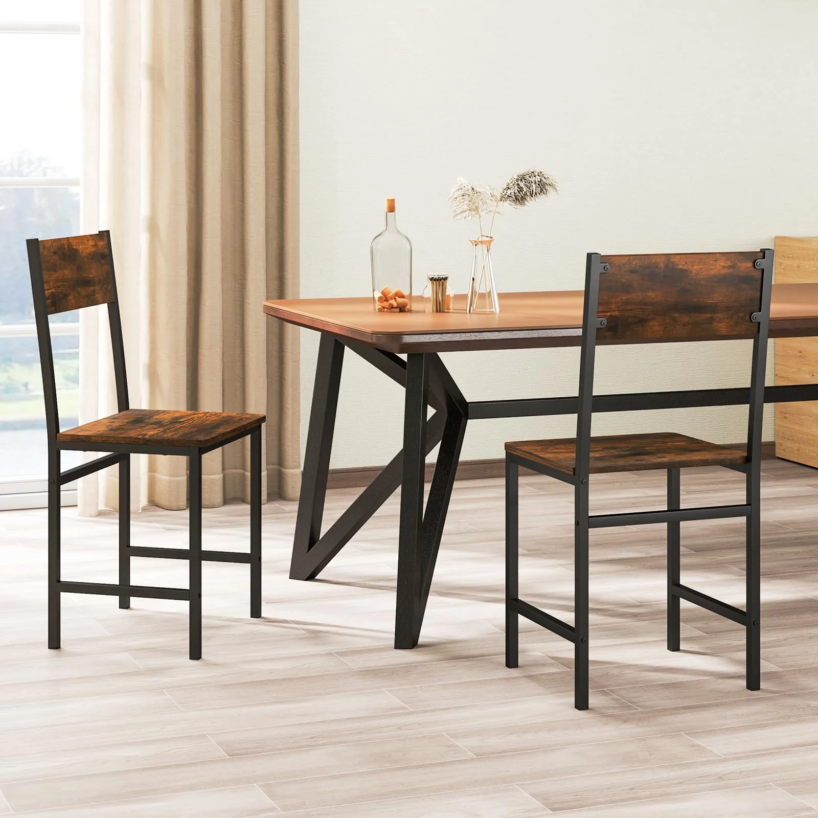 BEFOUNDLOVELY Dining Chairs Set of 2/4 with Metal Legs, Slanted Back, Rustic Wood Grain