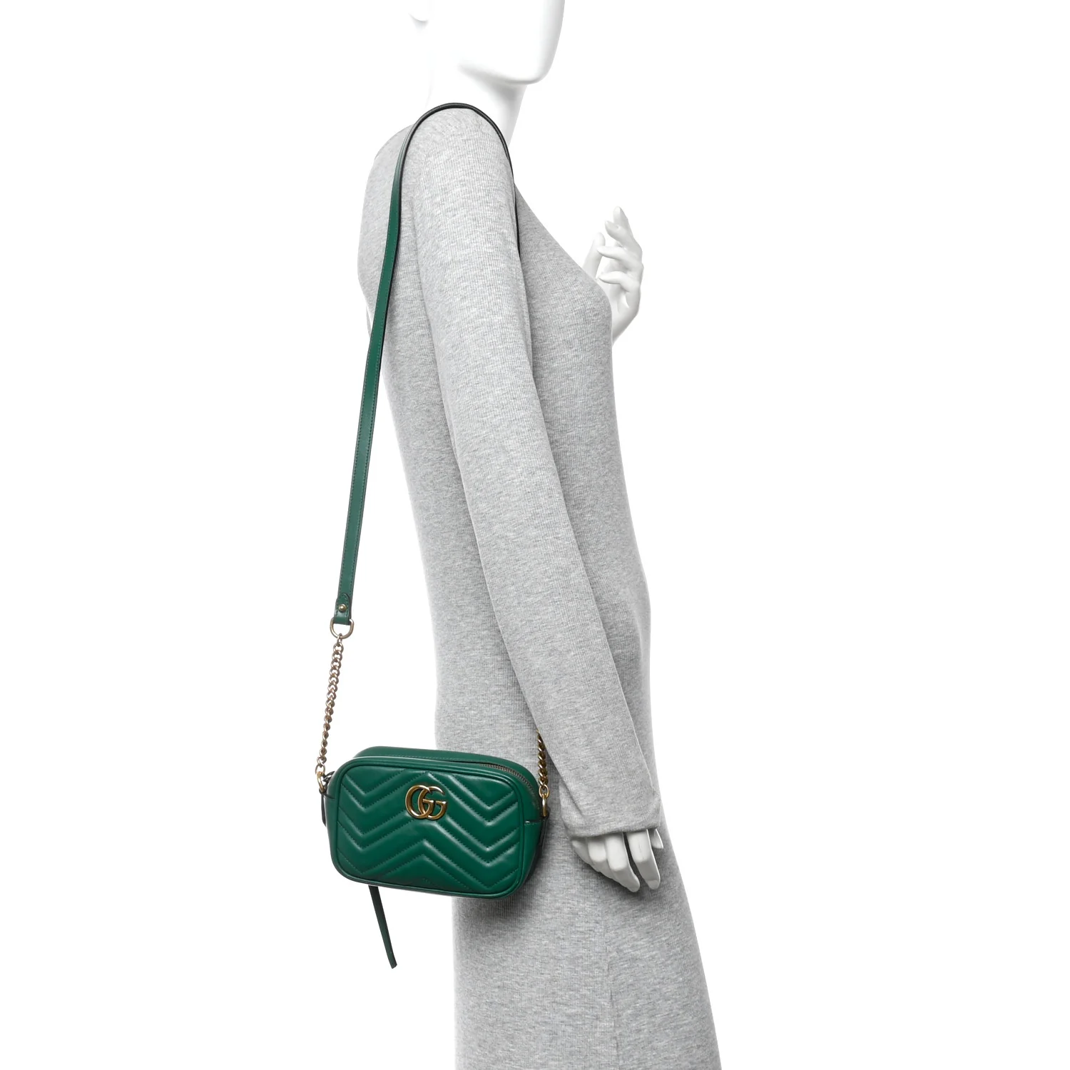 Calfskin Matelasse Small GG Marmont Chain Shoulder Bag Emerald Green