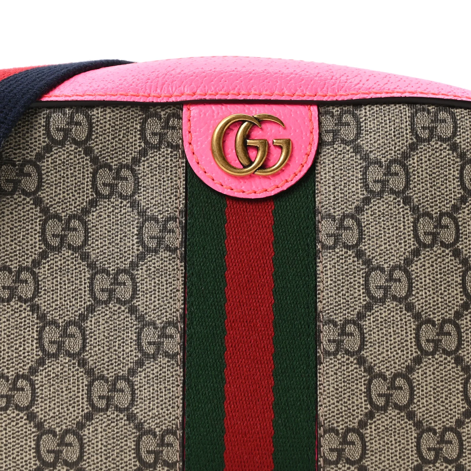 GG Supreme Monogram Textured Dollar Calfskin Web Ophidia Small Crossbody Bag Beige Ebony Fuchsia - Top Club