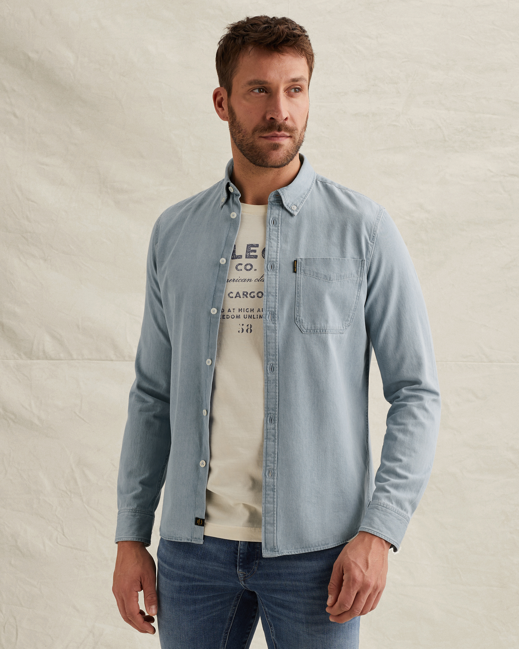 Denim shirt with stitching detailsx