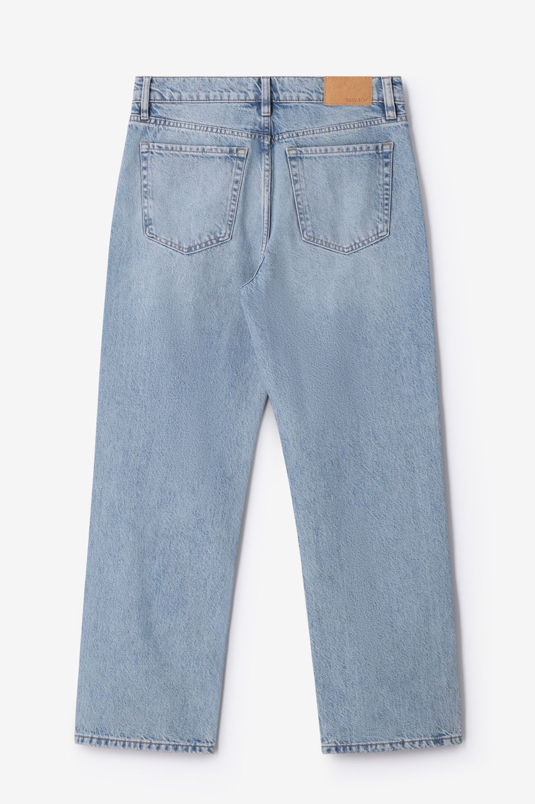 Blauwe cropped mid waist straight leg jeans
