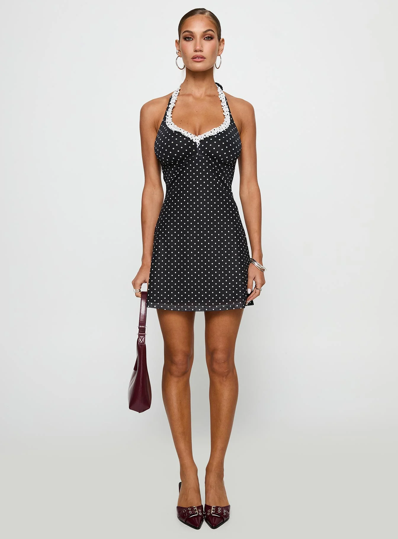 Black Beauty Halter Mini Dress Black / Polka