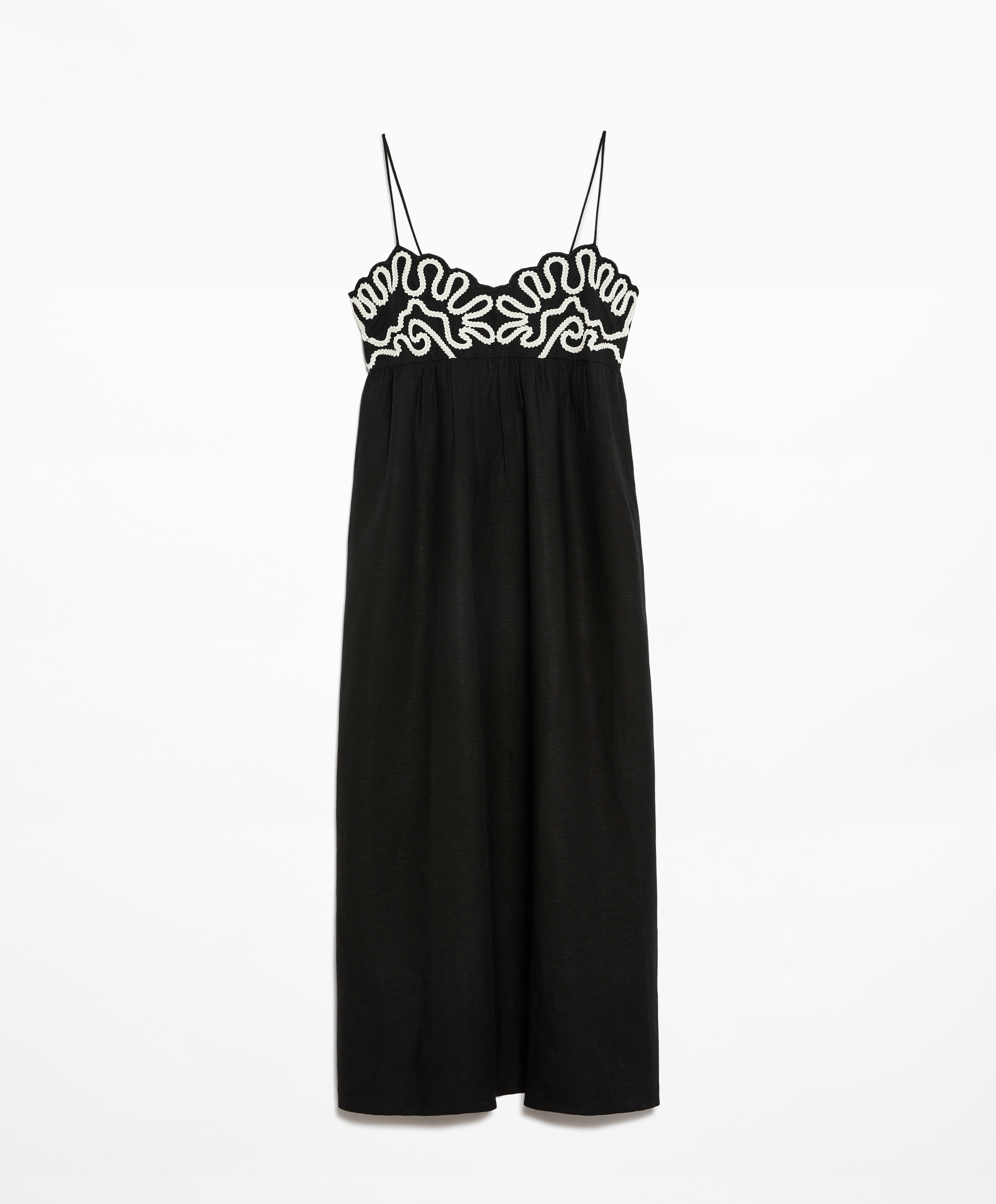 OYSHO Long embroidered strappy dress with linen