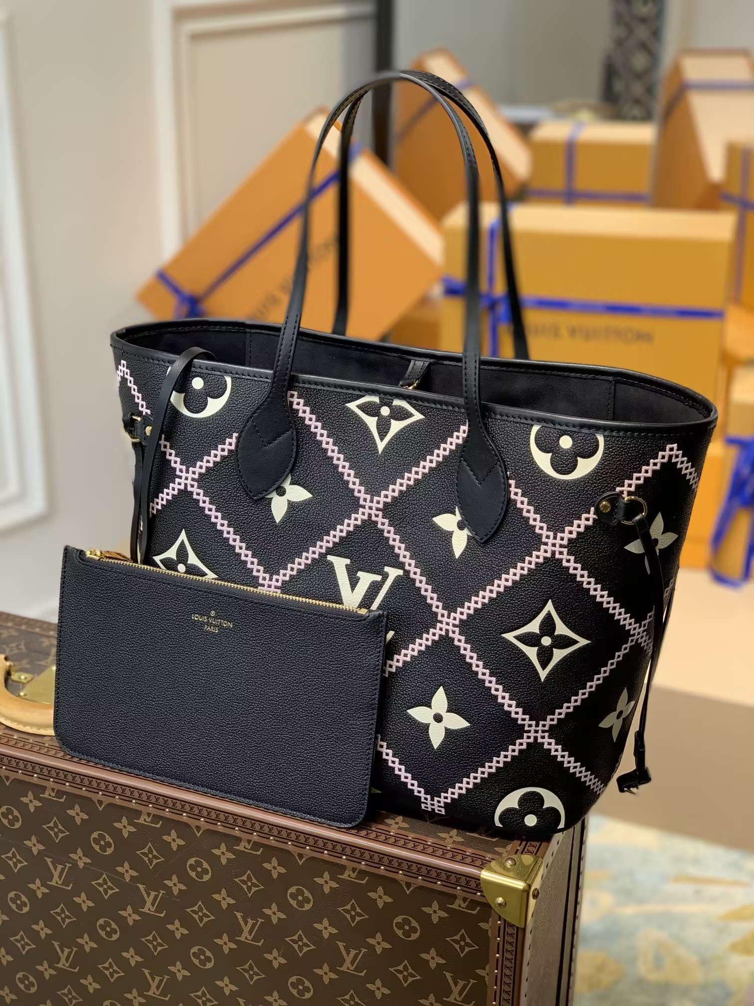 Louis Neverfull MM Monogram Empriente Cream/Black size:31*28*14 cm - Top Club