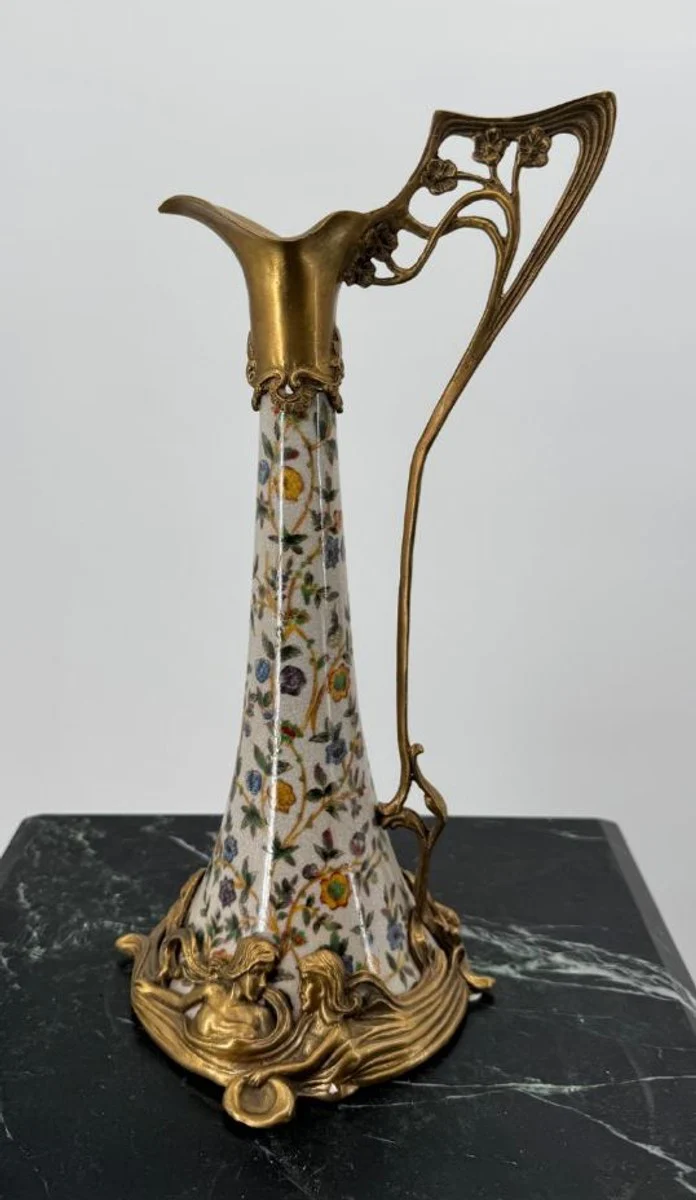 Jugendstil Weinkrug Cream / Bunt / Brass H. 35 cm - Jugendstil Decoration