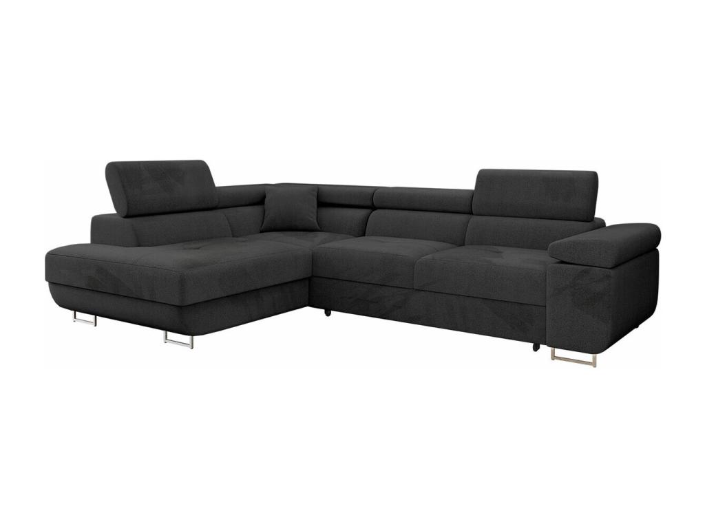 Sofá rinconero Comfivo S100, Negro, Función de descanso, Caja de ropa de cama, 274x203cm