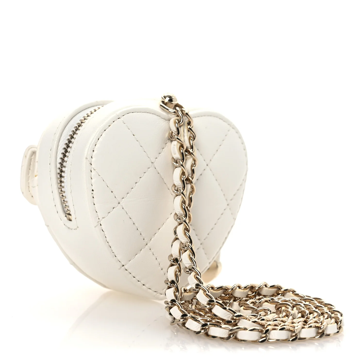 Lambskin Quilted CC In Love Heart Coin Purse With Chain White - Top Club