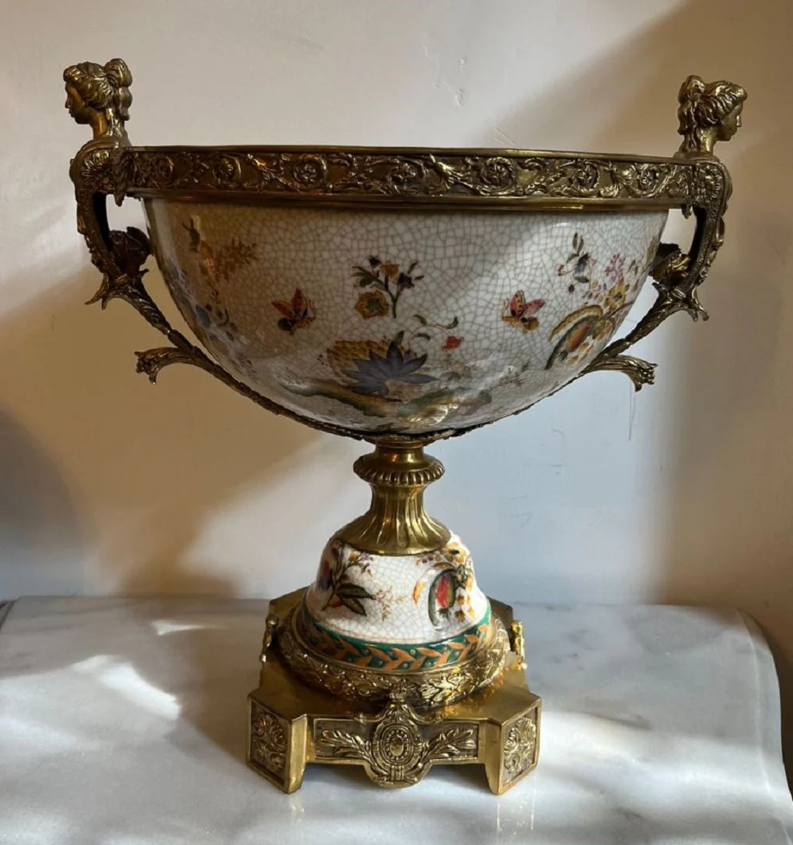 Art Nouveau porcelain bowl multicolored / brass 40 x H. 42 cm - Magnificent porcelain bowl - Baroque & Art Nouveau decorative accessories