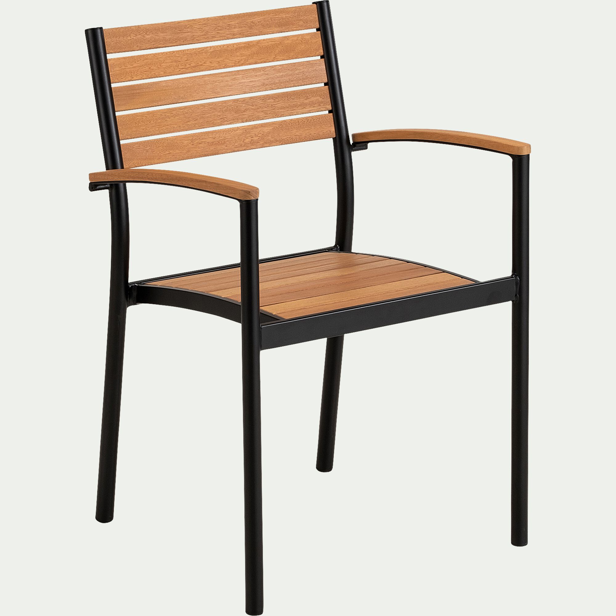 TANOS - Chaise de jardin empilable avec accoudoirs en aluminium et eucalyptus - bois clair