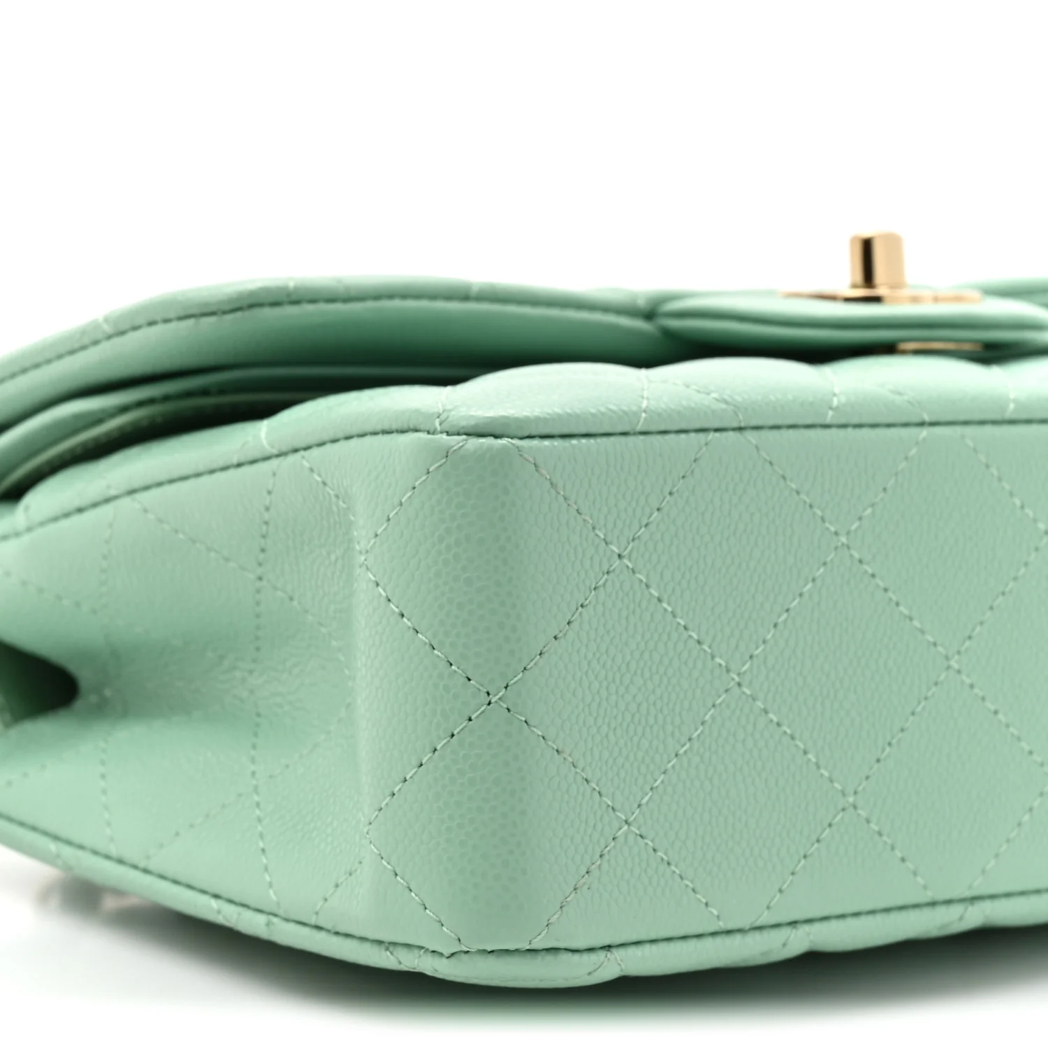 Caviar Quilted Small Double Flap Light Green - Top Club