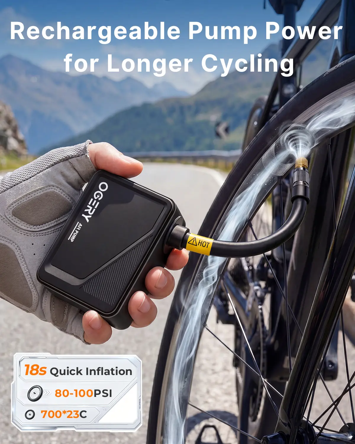 OGERY Mini Bike Pump, 18s Fast Inflate Bicycle Pump with Gauge & Auto Stop, 120 PSI Electric Bike Tire Pump for Presta & Schrader Valve, Portable Bike Air Pump for Road Bike, Mountain Bike, BMX, E-Bike summerwins
