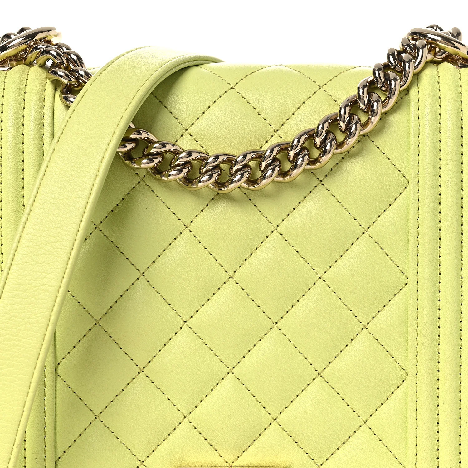 Calfskin Quilted North South Boy Flap Light Green - Top Club