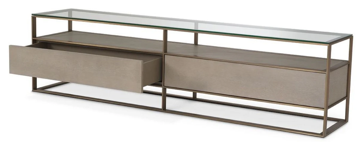 Luxury TV cabinet 220 x 46 x H. 56.5 cm - Sideboard with glass top and 2 drawers - Luxury living room furniture