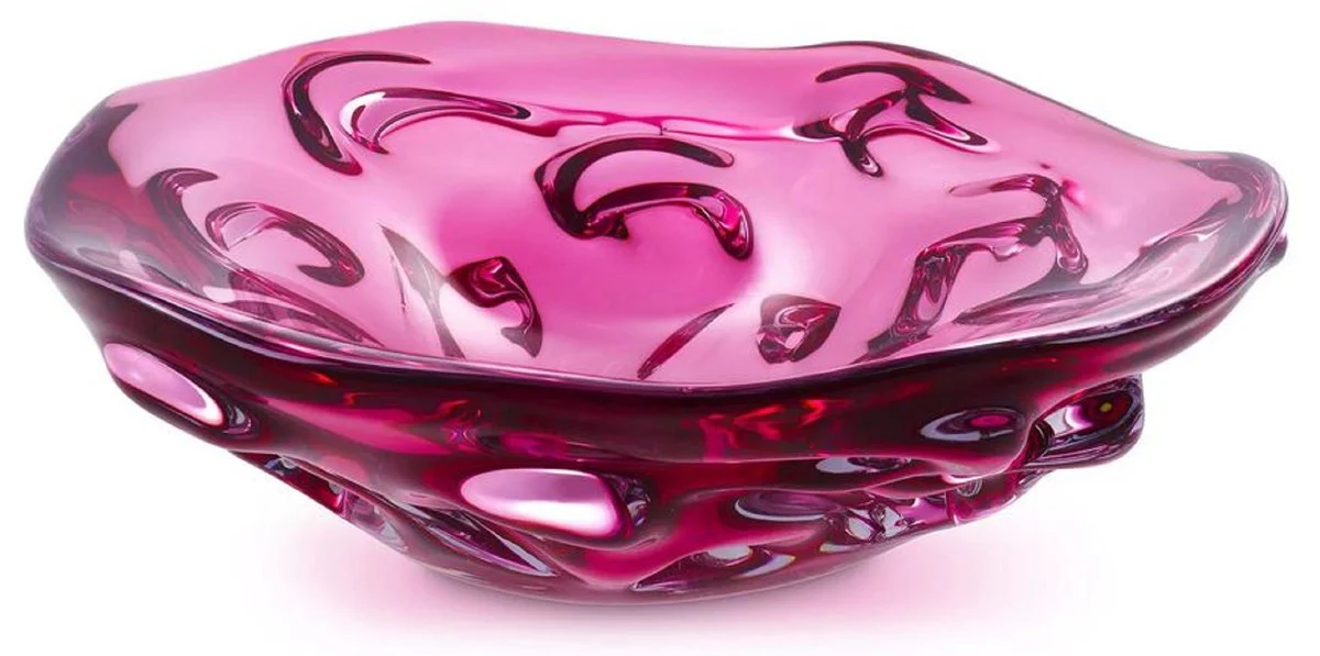 Luxury glass bowl pink Ø 27.5 x H. 7 cm - mouth-blown decorative glass fruit bowl - glass decorative accessories - luxury collection