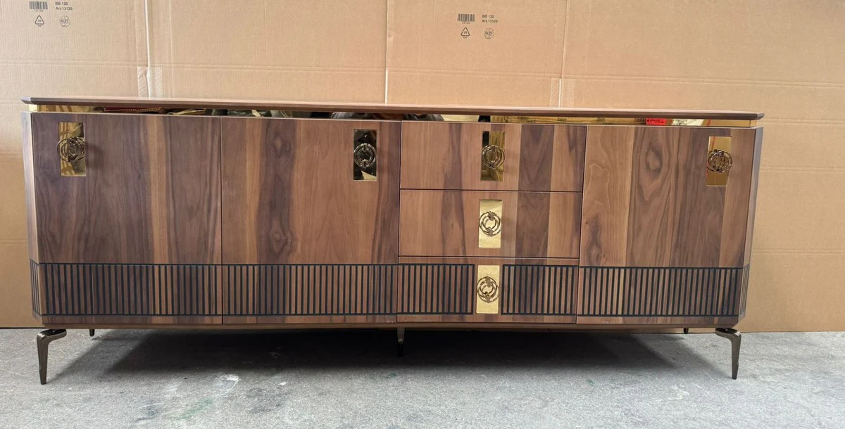 Luxury sideboard with 3 doors and 3 drawers brown / black / gold 200 cm