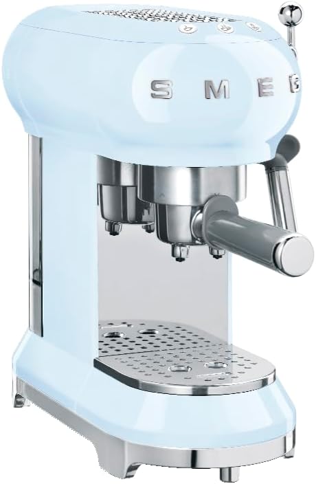 Smeg, Macchina da Caffè Espresso Manuale ECF01PBEU, Cappuccino System, Thermoblock, Alloggiamento Tazze Grandi e Funzione Caffè Doppio, Serbatoio Acqua da 1 L, Dimensioni Compatte, 1350W, Azzurro