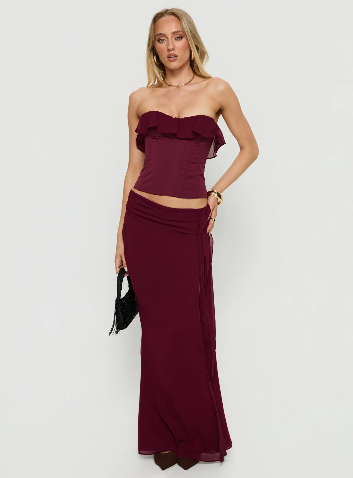 Hollian Draped Maxi Skirt Wine