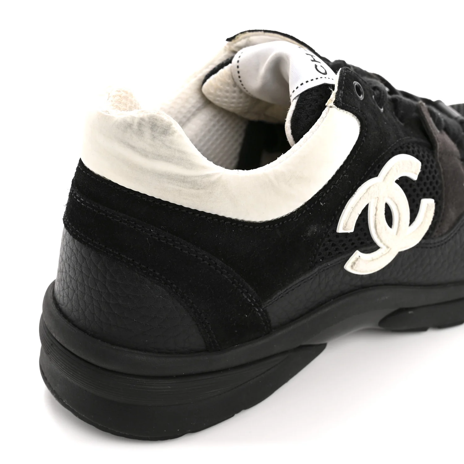Mesh Suede Grained Calfskin Womens CC Sneakers 39.5 Black White - Top Club
