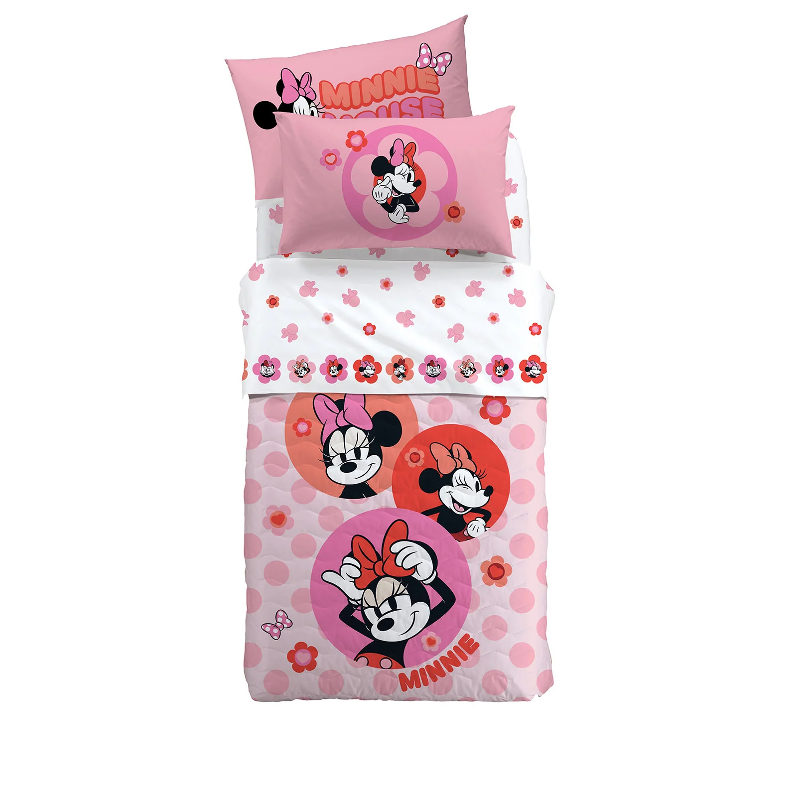 Copriletto Trapuntato In Cotone Minnie Flowers Singolo Unica Disney