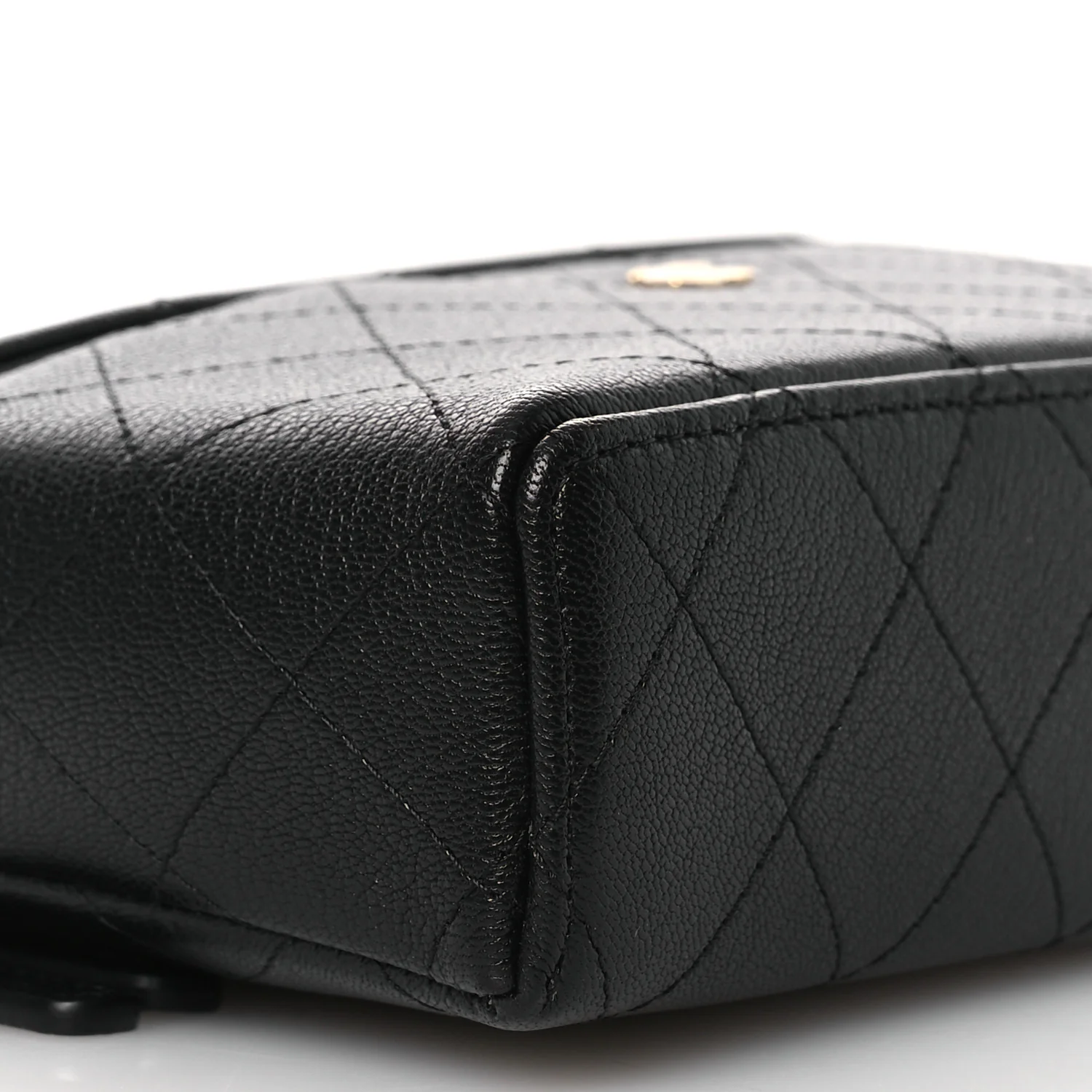 Goatskin Stitched Top Handle Slim Vanity With Chain Black - Top Club