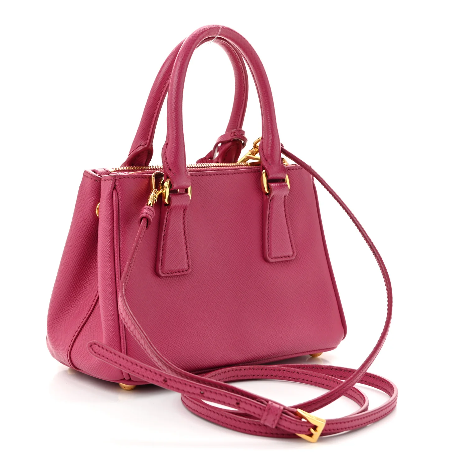 Saffiano Lux Micro Galleria Double Zip Tote Fuxia - Top Club