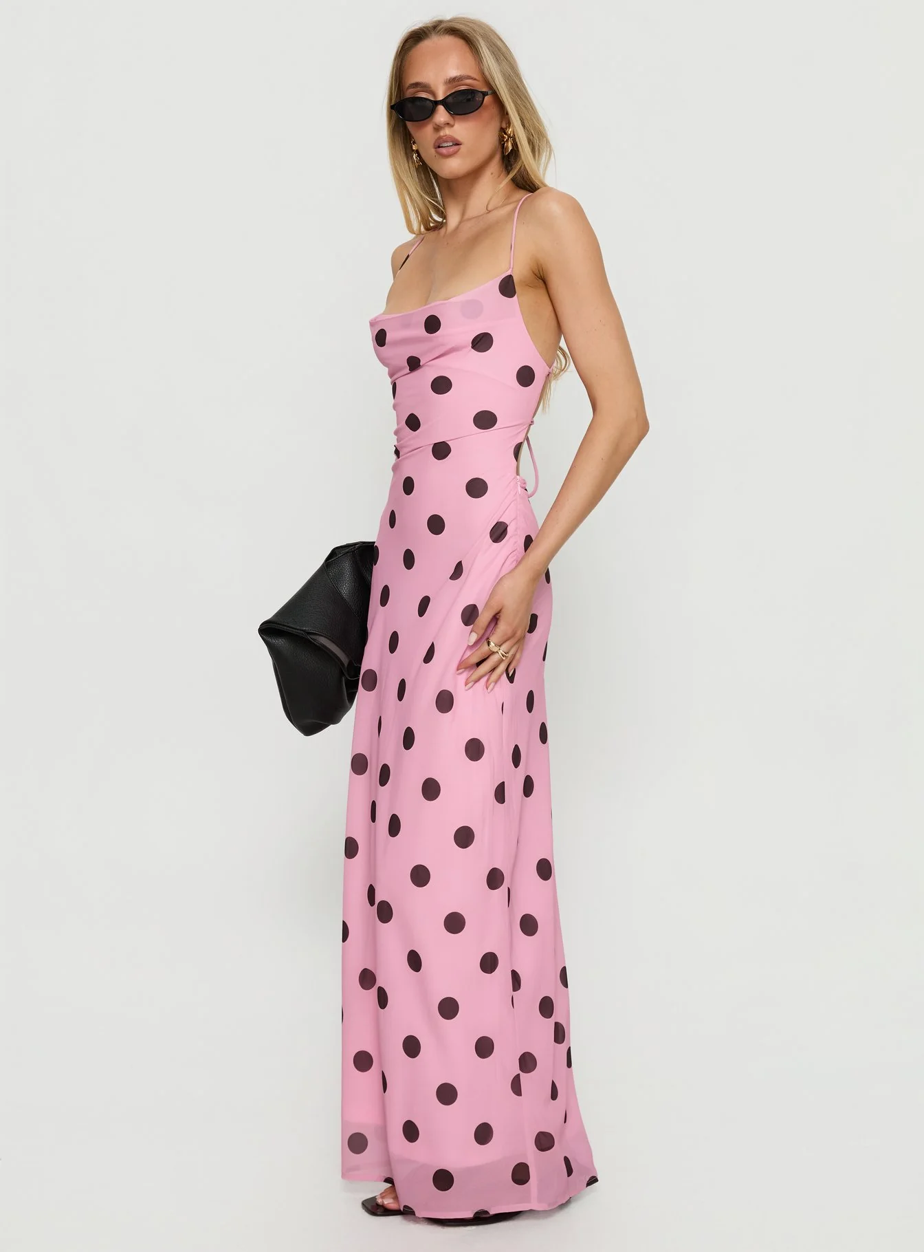 Celena Maxi Dress Pink / Brown Polka Dot