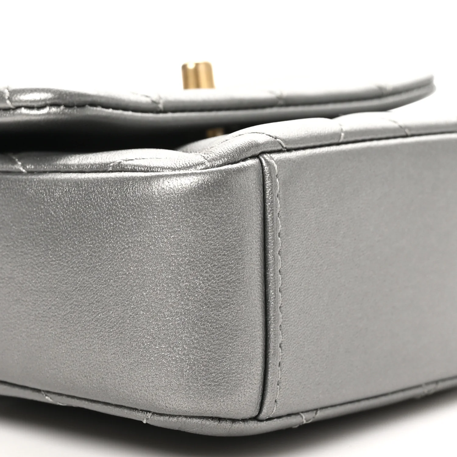 Metallic Lambskin Quilted Mini Side Note Flap Grey - Top Club