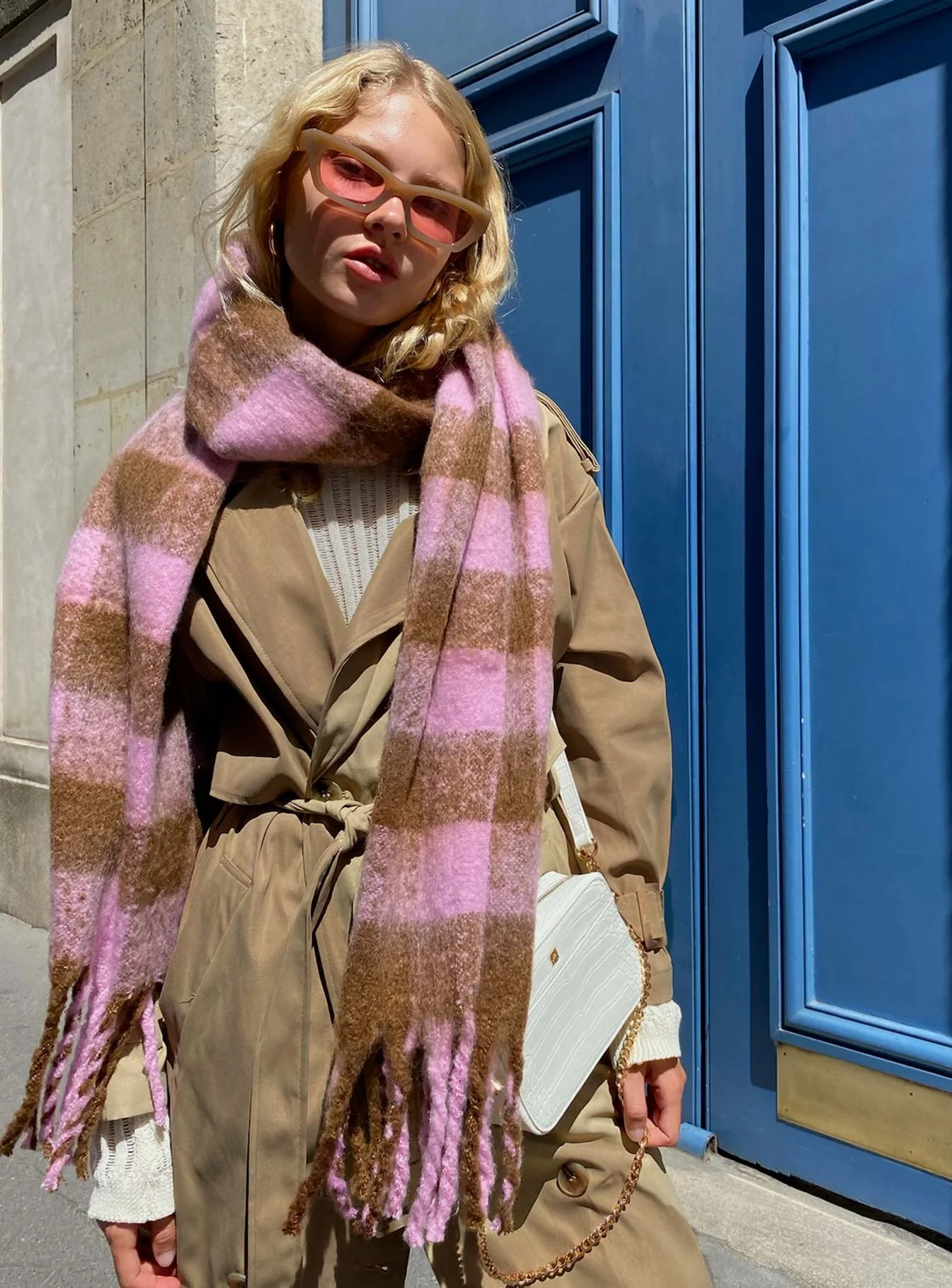 Piero Check Scarf Pink / Brown