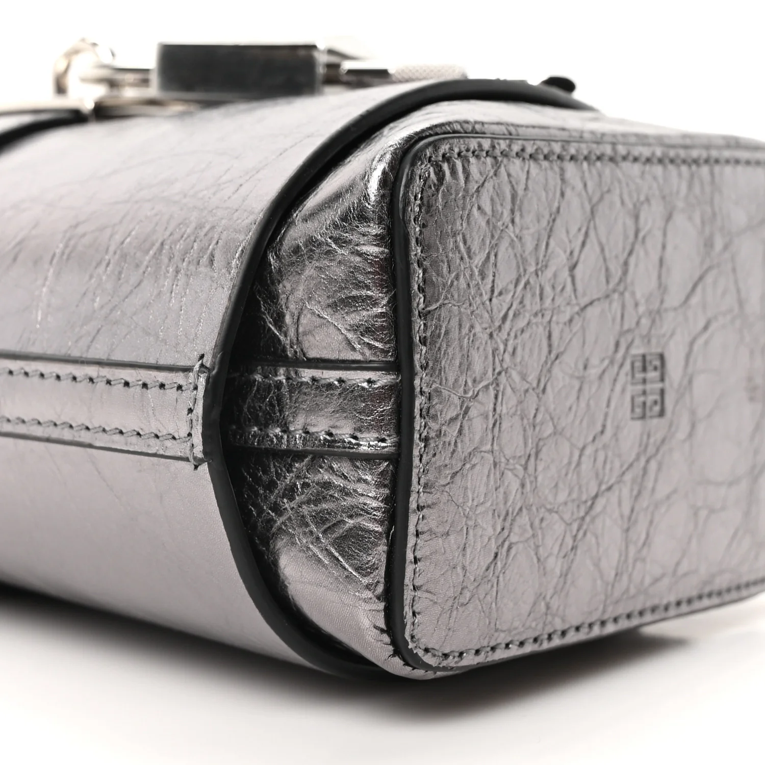 Laminated Lambskin Micro Shark Lock Bucket Bag Silvery Grey - Top Club