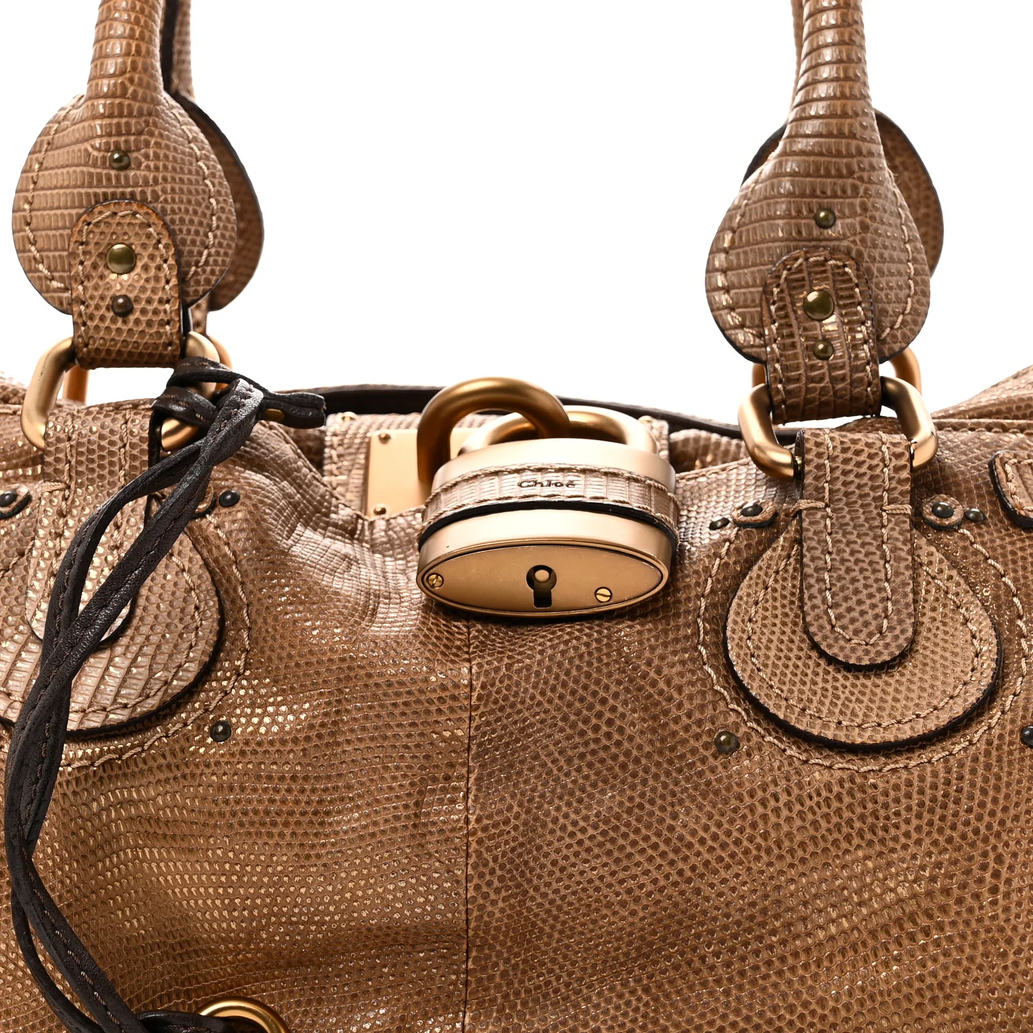Lizard Medium Paddington Satchel Bronze - Top Club