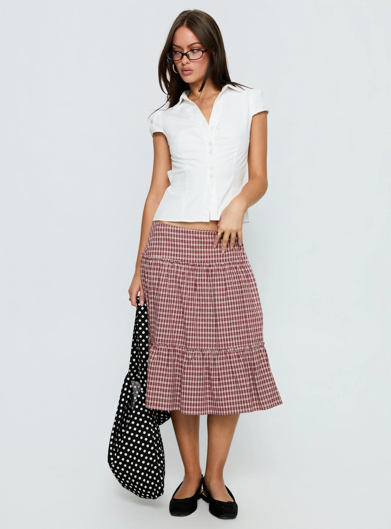 Cascades Low Rise Midi Skirt Red Check