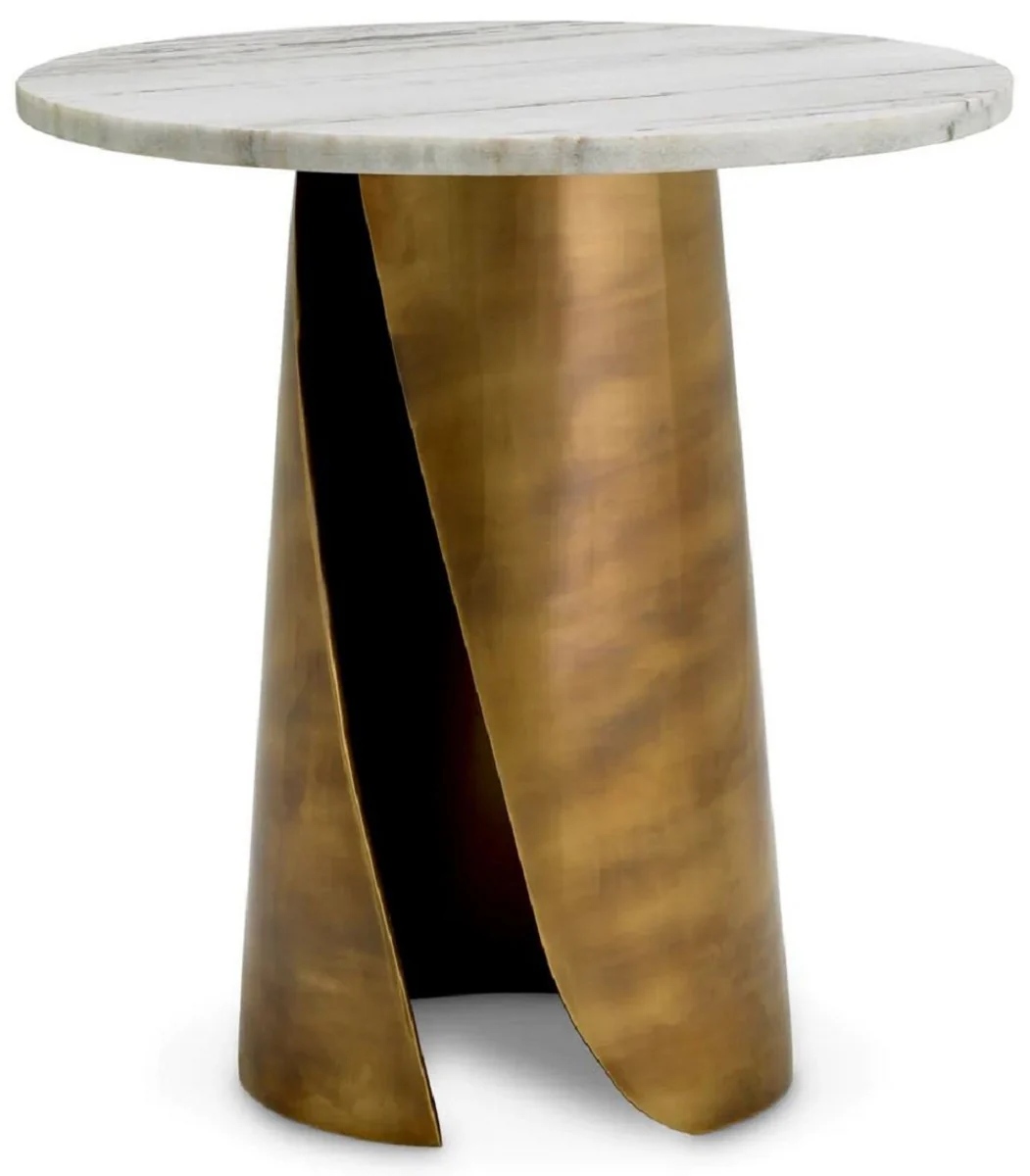 Luxury side table with marble top white / vintage brass Ø 45 cm