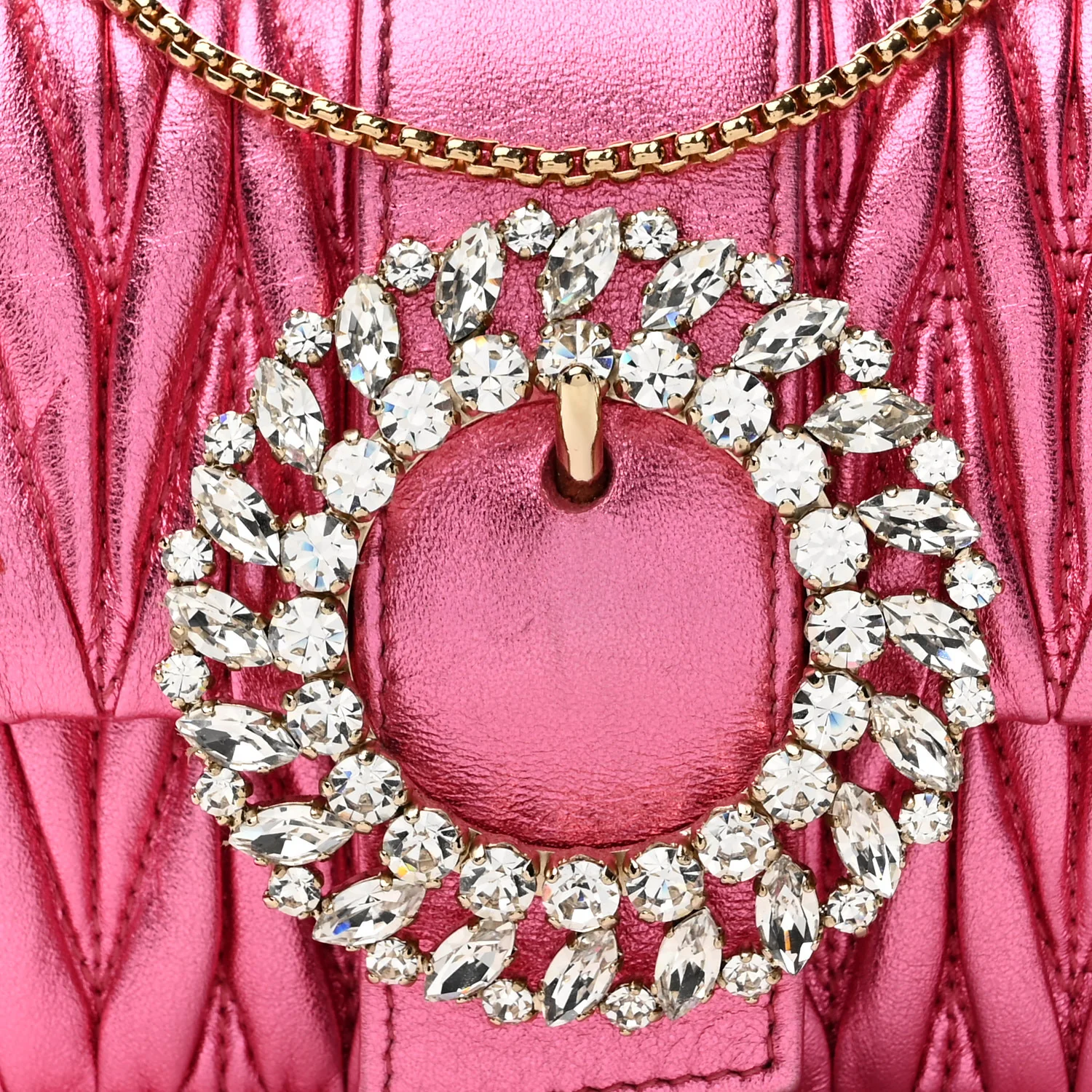 Metallic Nappa Matelasse Crystal Embellished Lady Crossbody Pink - Top Club