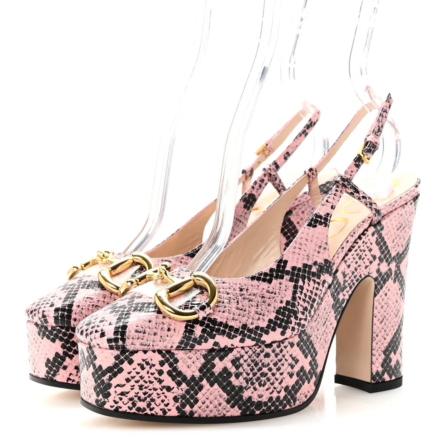 Calfskin Python Print Horsebit Platform 35/120mm Slingback Pumps 35 Wild Rose - Top Club