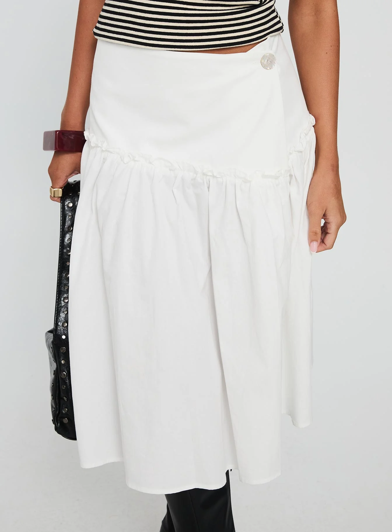Jonsie Tiered Frill Midi Skirt White